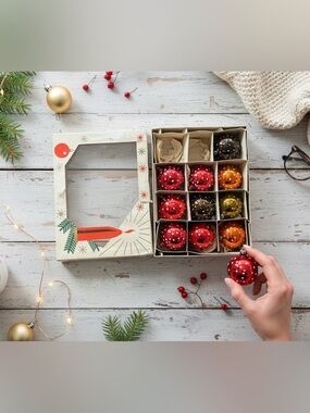 Vintage East Germany Glass Christmas Ornaments‎ • Set of 10 • Original Box • MCM
